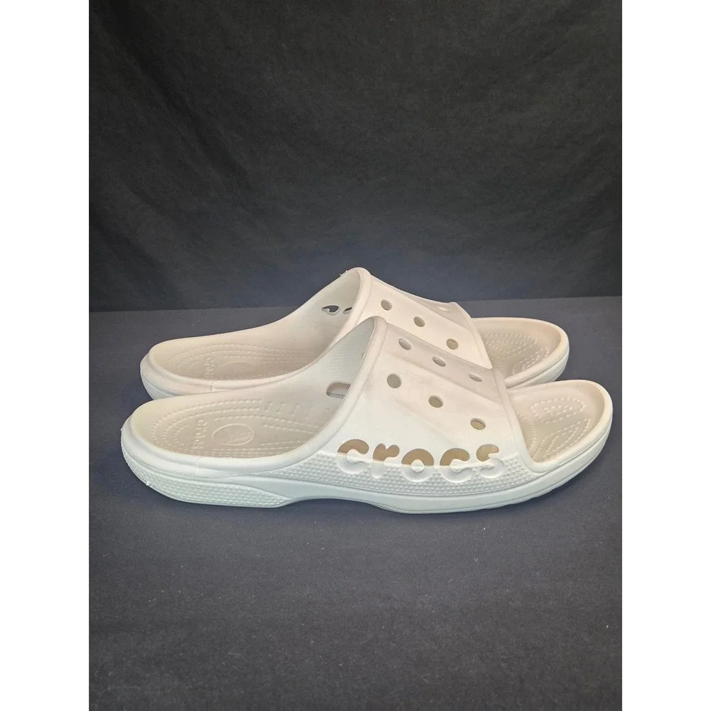 Crocs Baya‎ Slides Mens 10 Womens 12 White Slip On Comfort Sandals 205392